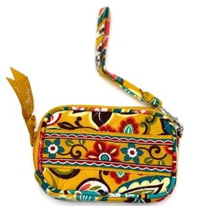 Vera Bradley Quilted Zip ID Case Wristlet Floral Yellow Wallet